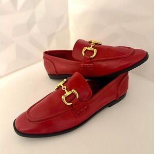Jeffrey Campbell Red Loafers with Gold Accents